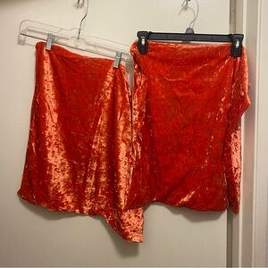 Lot Set Of 2 Deconovo Orange Crushed Velvet Velour 21” Square Pillowcases Sham